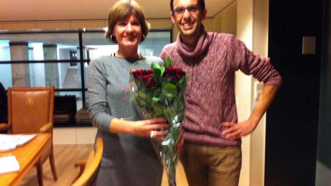 Wethouder Damen (links) en GroenLinks-raadslid Ashley North (rechts) KDN
