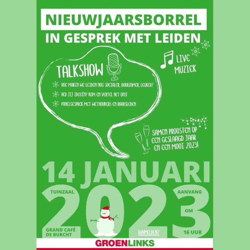 Uitnodiging nieuwjaarsborrel 2023 GroenLinks Leiden