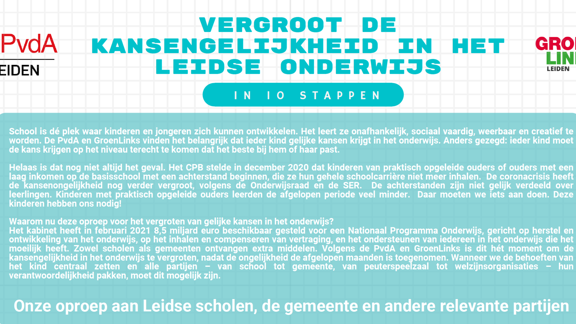 Pamflet kansengelijkheid onderwijs GroenLinks en PvdA Leiden BEELD