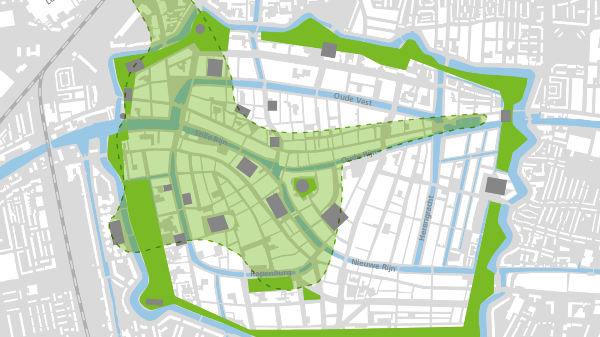 Kaart autoluwe binnenstad Leiden
