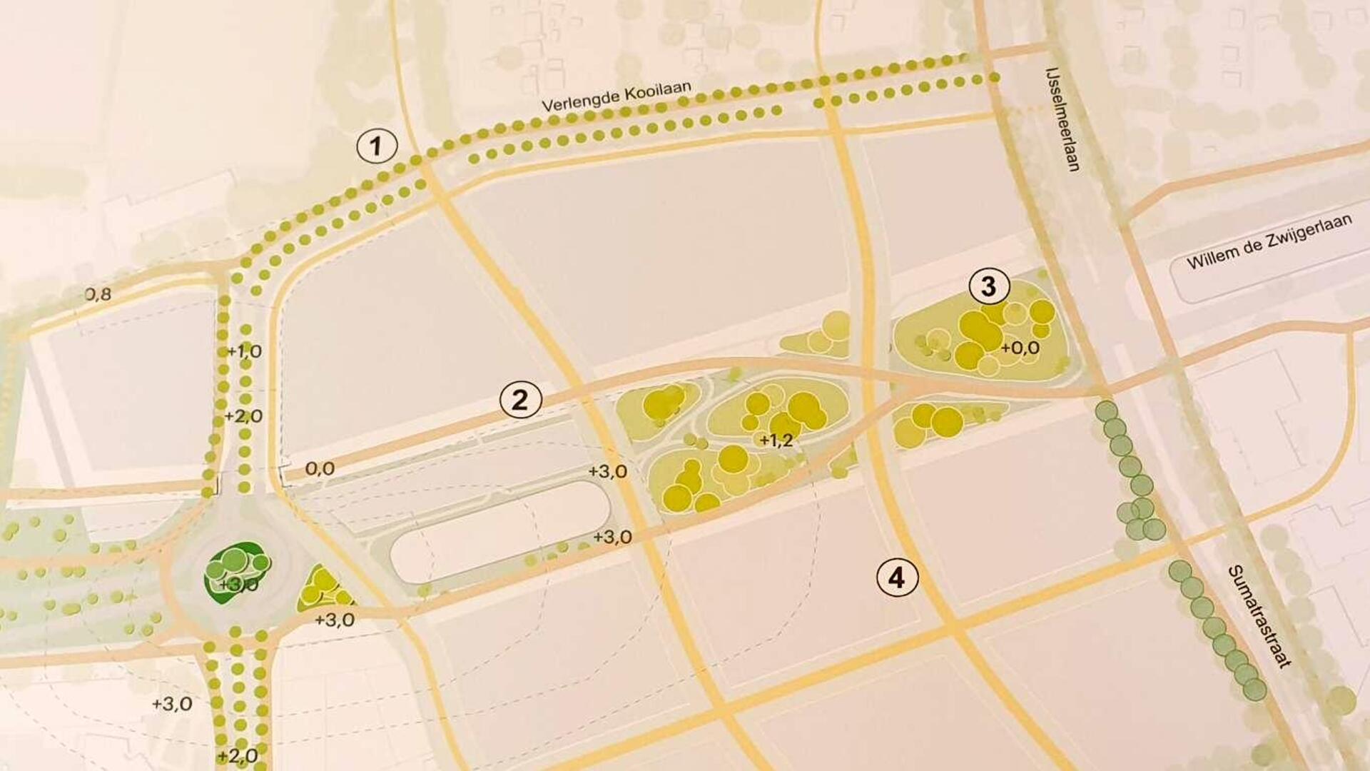 Uitsnede plattegrond van plan voor Park De Zwijger 