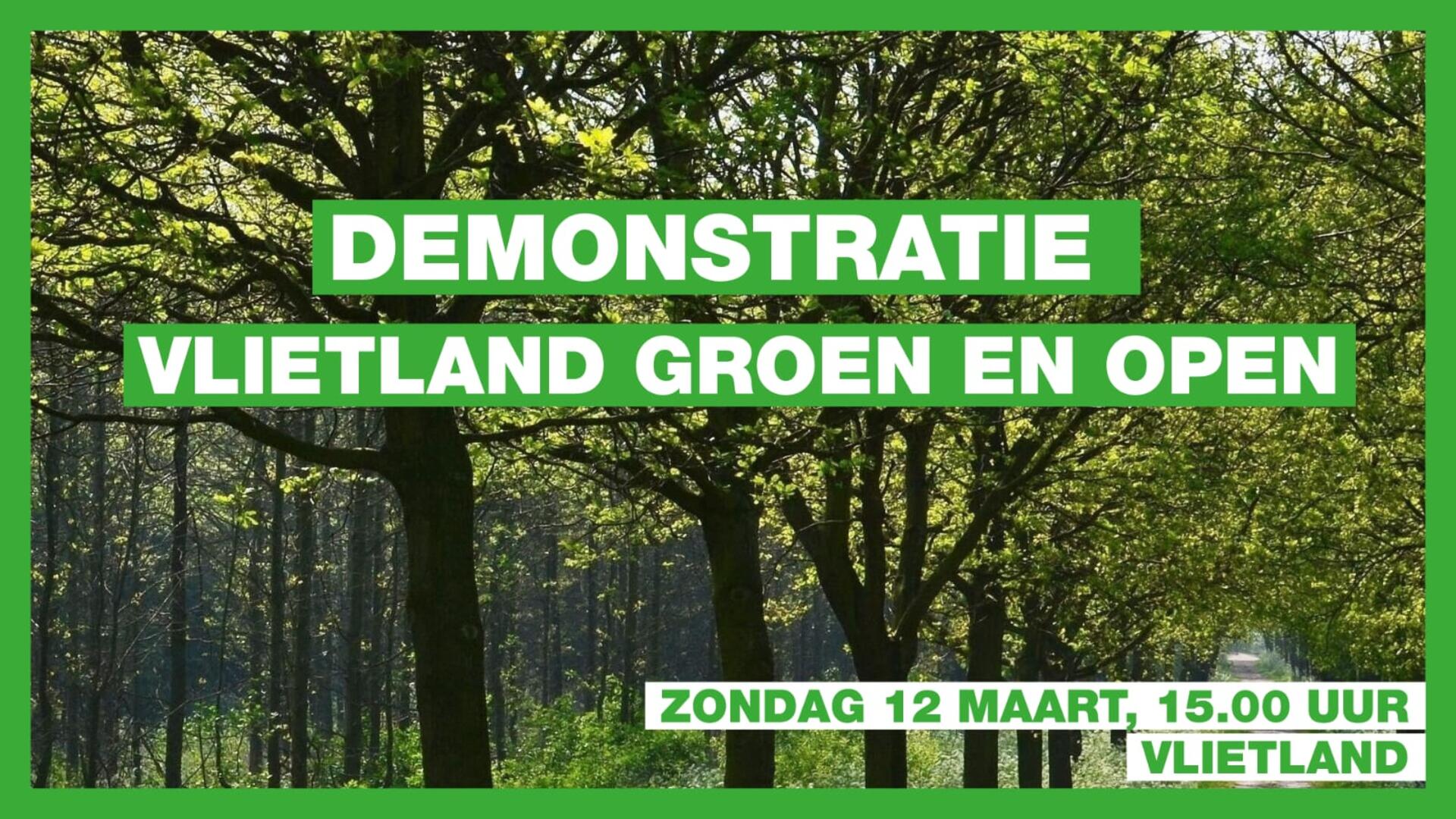 Banner voor demonstratie voor open en groen Vlieland