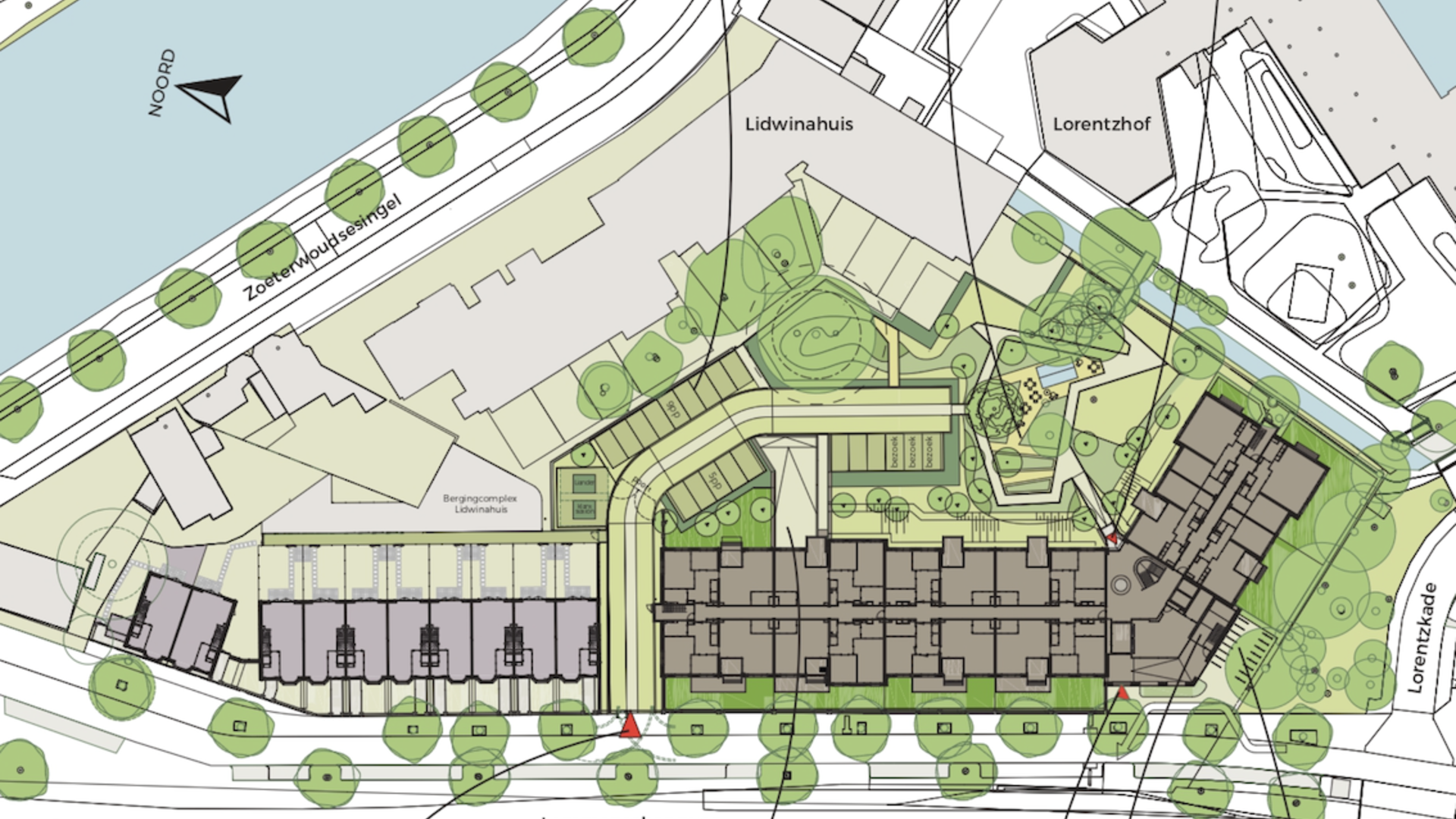 Plattegrond van de bouwplannen van Lorentzhof fase 2 aan de Lammenschansweg en Lorentzkade